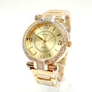 Charter Club Gold Tone Womens 36mm Watch Jewel Bezel with New Battery